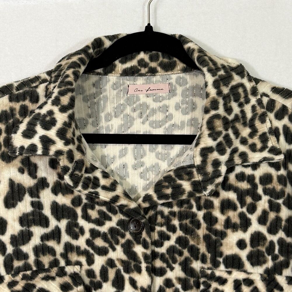 Ces Femme Oversized Leopard Animal Print Button Up Lightweight Shacket Size L - Picture 3 of 7